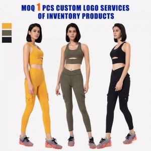 Custom Women Activewear V Waistband 4 Pockets Leggings Set Fitness Yoga Zip Sports Bra Set