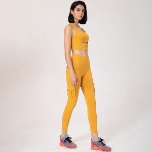 Custom Women Activewear V Waistband 4 Pockets Leggings Set Fitness Yoga Zip Sports Bra Set