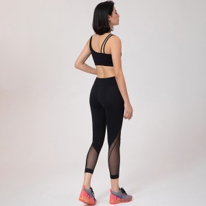 Women black workout clothing mesh high waist leggings 2 pcs fitness tiktok gym sports yoga sets