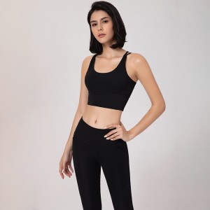 2021 high quality women cross strappy back sports bra butt lift leggings fitness black yoga set
