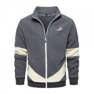 Fashion Casual Outerwear Color Blocked Zip Up Lambswool Coats Custom Winter Jacket For Men