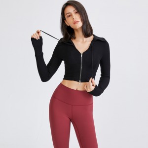 Women Activewear Zip Long Sleeve Jacket Yoga Holiday Casual Sportswear GYM Sweatshirt Crop Top