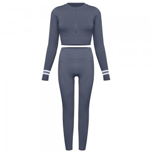 Custom long sleeve zip sports top gym high waist leggings two piece set ladies tracksuits yoga set suit