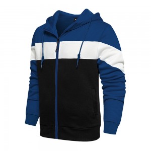 Sports Casual Color Block Zipper Up Custom Oversize OEM Blank Men Sweatshirt Hoodie