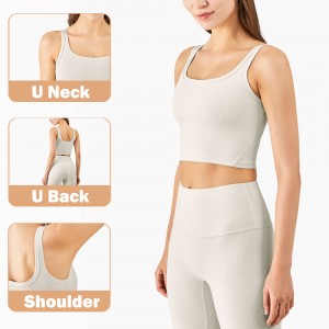 Fitness Wear Women Vest Plain Rib Sports Bra Gym Sports Tank Top Workout Yoga Ribbed Crop Tops