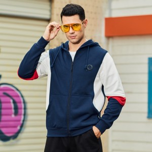 Custom Color Blocked Fashion Casual Streetwear Polyester Fleece Zip Up Sweatshirts Hoodies