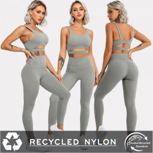 Recycled Nylon Hollow Out Sports Bra GYM Activewear Set Tiktok Scrunch Butt Yoga Leggings Sets