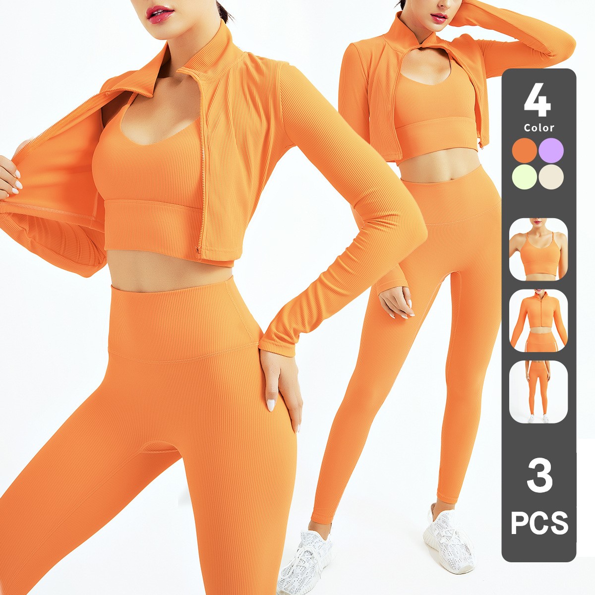 China Custom sports bra yoga sets zip top high waist leggings 3 piece activewear  set women fitness apparel factory and suppliers