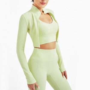 Custom sports bra yoga sets zip top high waist leggings 3 piece activewear set women fitness apparel