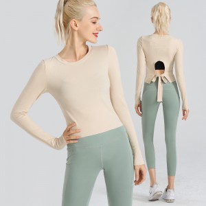 Custom U Back Strappy Long Sleeve Sweatshirts Yoga GYM Top Fitness Women Sportswear Tops