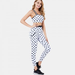 Woman two pieces sport wear print gym workout yoga sports bra pocket legging set