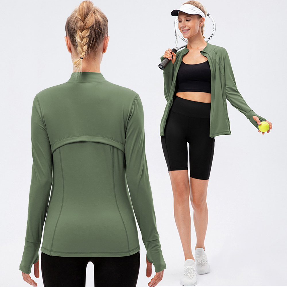 China Custom women active wear zipper jackets sports coats yoga gym fitness  jacket with thumb holes factory and suppliers
