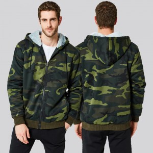 Custom amazon hot men camouflage print fashion hoodies with fur lining casual winter full zip up hoodie