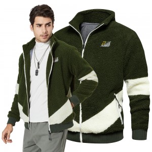 Fashion Casual Outerwear Color Blocked Zip Up Lambswool Coats Custom Winter Jacket For Men