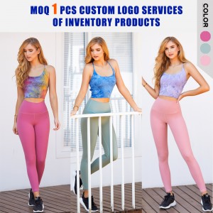 Yoga set | Sexy tie back print sports bra workout leggings 2 pcs scrunch butt custom yoga sets