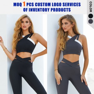 Yoga set | Sexy Color Blocked Cross Sports Bra Hollow Out V Waistband Leggings Activewear Sets