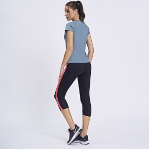 Custom workout clothing | Yoga fitness T-shirts color blocked patchwork leggings set sportswear