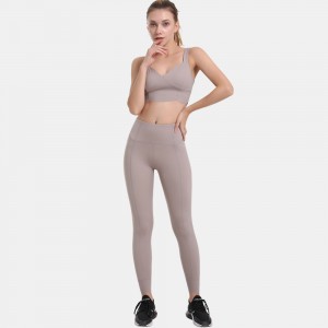 Custom booty leggings high quality sport yoga two pieces gym wear nude bra set
