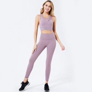 Woman sports net bra and leggings pants set active wear fitness sport yoga suit