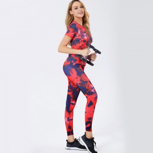 Women girls gym sports apparel two piece active wear t shirt top yoga set