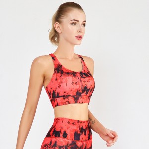 Wholesale fashion printed gym bra back 4 cross strape fitness high impact yoga sports bra crop top