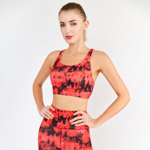 Wholesale fashion printed gym bra back 4 cross strape fitness high impact yoga sports bra crop top