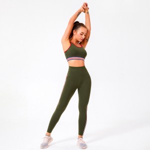 Women Stripe High Waist Gym Butt Lift Leggings Sports Running Sports Bra Yoga Sets