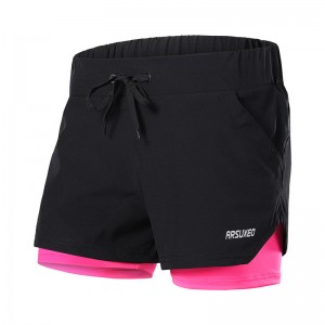 Women 2 in 1 polyester spandex sports wear fitness Gym running shorts with pockets
