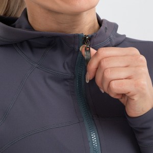 Women sports hooded zipper jacket high elastic running top custom long sleeve workout yoga coat