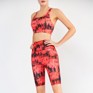 Custom printed gym wear cross strap sports bra high waist womens yoga shorts sets