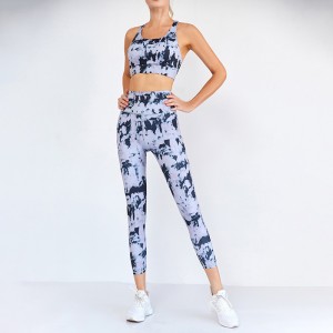 New Design High Waist Custom Pattern Tight Leggings Running Sets Workout GYM Women Sports Bra Two Piece Yoga set print