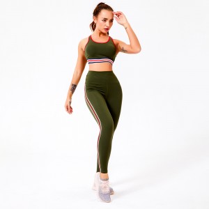 Custom women racerback sports bra fitness gym stripe high waisted leggings sets workout yoga set lady