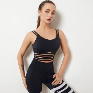 Custom black sports bra set mesh patchwork fitness leggings workout clothes tracksuits yoga sets for women 2 piece