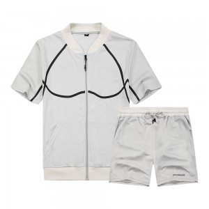 Custom made blank men shorts set streetwear zip t shirt and shorts two piece set