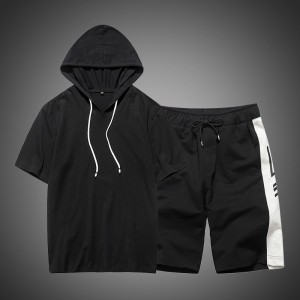 Custom polyester spandex sportswear short sleeve hoodies tracksuits with shorts