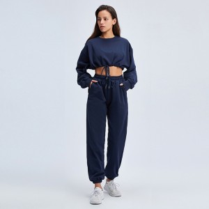 Workout crop pullover sets drawstring sweatsuit custom 2 piece tracksuits women with logo