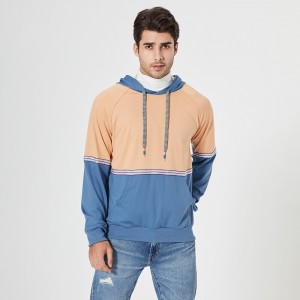 Custom logo contrast color patchwork hoodie oem fleece hoody stripe pullover sweatshirt men hoodies