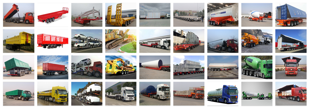 dump trailer, cargo trailer, lowbed trailer, box trailer, customized trailer, car carrier, mixer trailer, wind turbine blade trailer