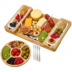 Bamboo Charcuterie Boards Serving Platter with Knives Sets