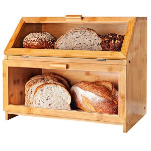 صندوق خبز من الخيزران ذو طبقة مزدوجة لكونترتوب المطبخ