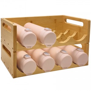 Organizador de botellas de auga de bambú con 4 ranuras e 2 paquetes