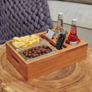 Bamboo Wood Couch Snack Caddy Tray