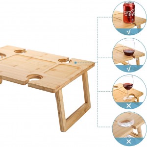 Table de pique-nique à vin en bois de bambou pliable