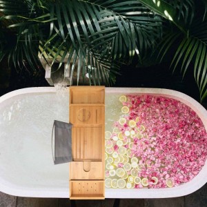 ຫລູຫລາ Bath Tub Caddy Tray ມີຂ້າງຂະຫຍາຍ
