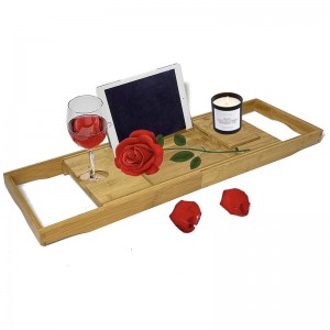 Bamboo Expandable Bathtub Caddy Tray with Book Tablet Holder