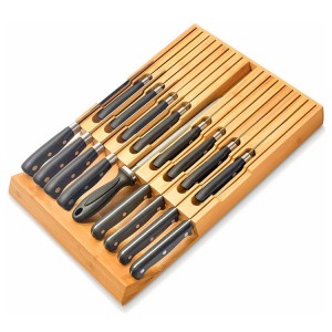 Organizador e soporte para coitelos de bambú con ranuras para 16 coitelos