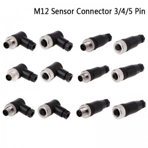M12 Sensor Connector 3/4/5 Pin ea Setona/setšehali e otlolohileng/e le letona la Angle plug