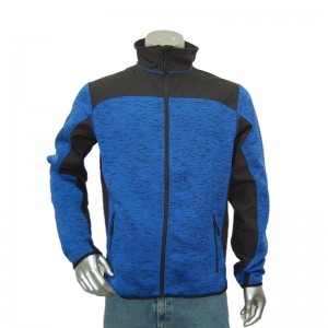 Mens hybird knitted coarse jacquard wool na parang full zip jacket na may reinforcement pad sa balikat at siko