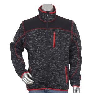 Mens outdoor knitted melange sport zip up interlock jacket na may contrast trim