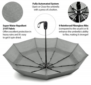 Ovida Vinyl Sun Protection 10 Bone Folslein automatyske 3-fold paraplu's fold manlju en froulju dûbele laach paraplu